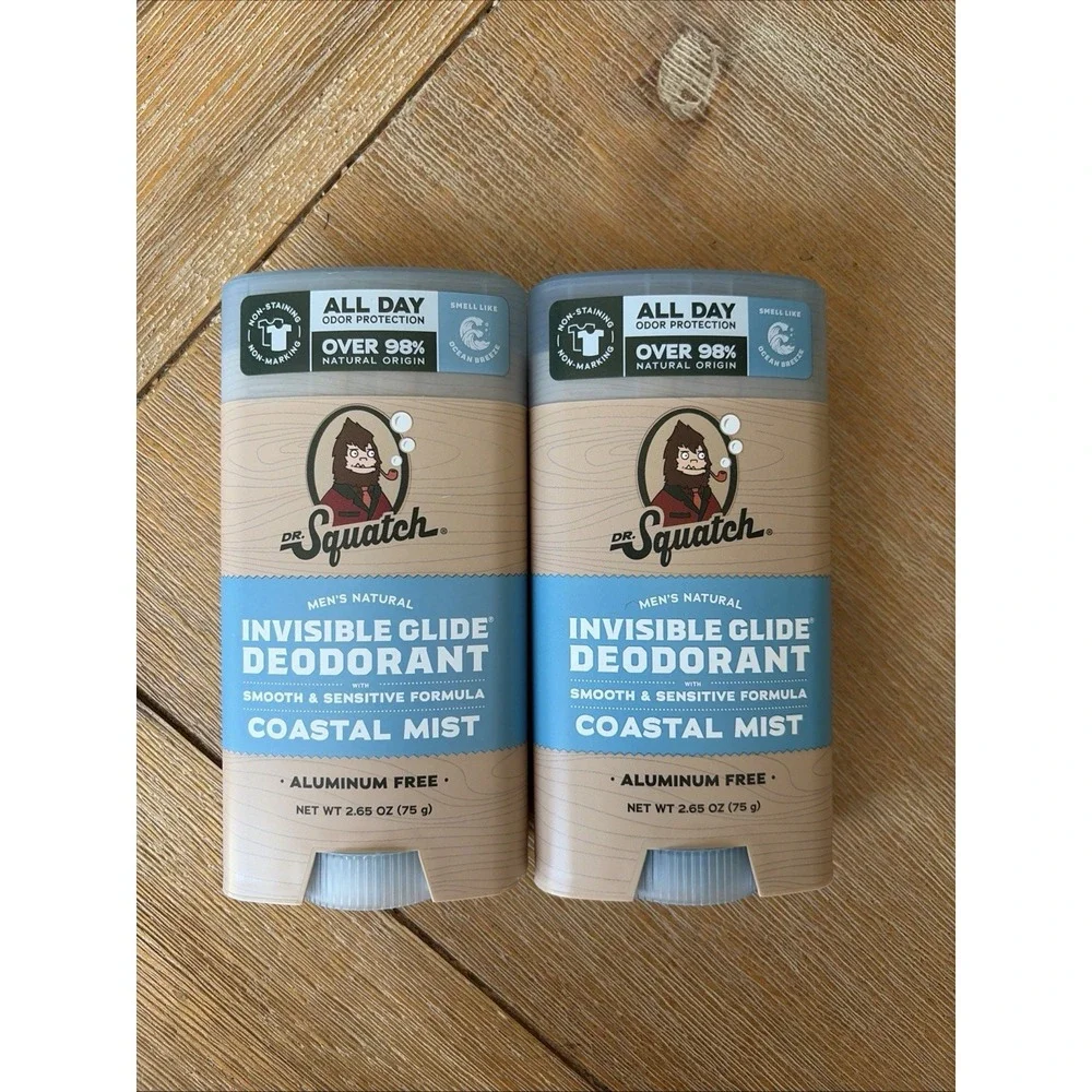 2 Dr. Squatch Men's Coastal Mist Natural Invisible Glide Deodorant 2.65oz